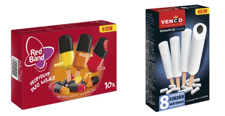 Nieuwe ijssmaken: je koopt nu RedBand Drop Fruitduo&rsquo;s-ijsjes en Venco Schoolkrijt-ijsjes
