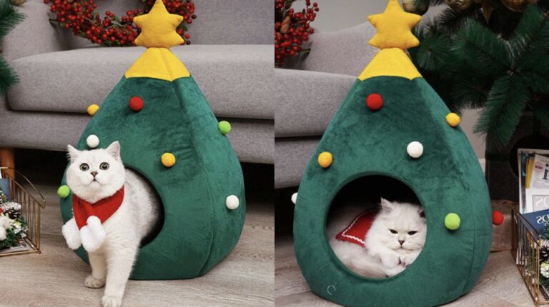 Deze kerstboom-kattenmand wil iedere kattenlover toch in huis halen?