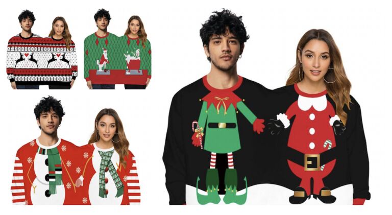 Deze dubbele kersttrui ziet er hilarisch uit (en een musthave item voor de kerst)