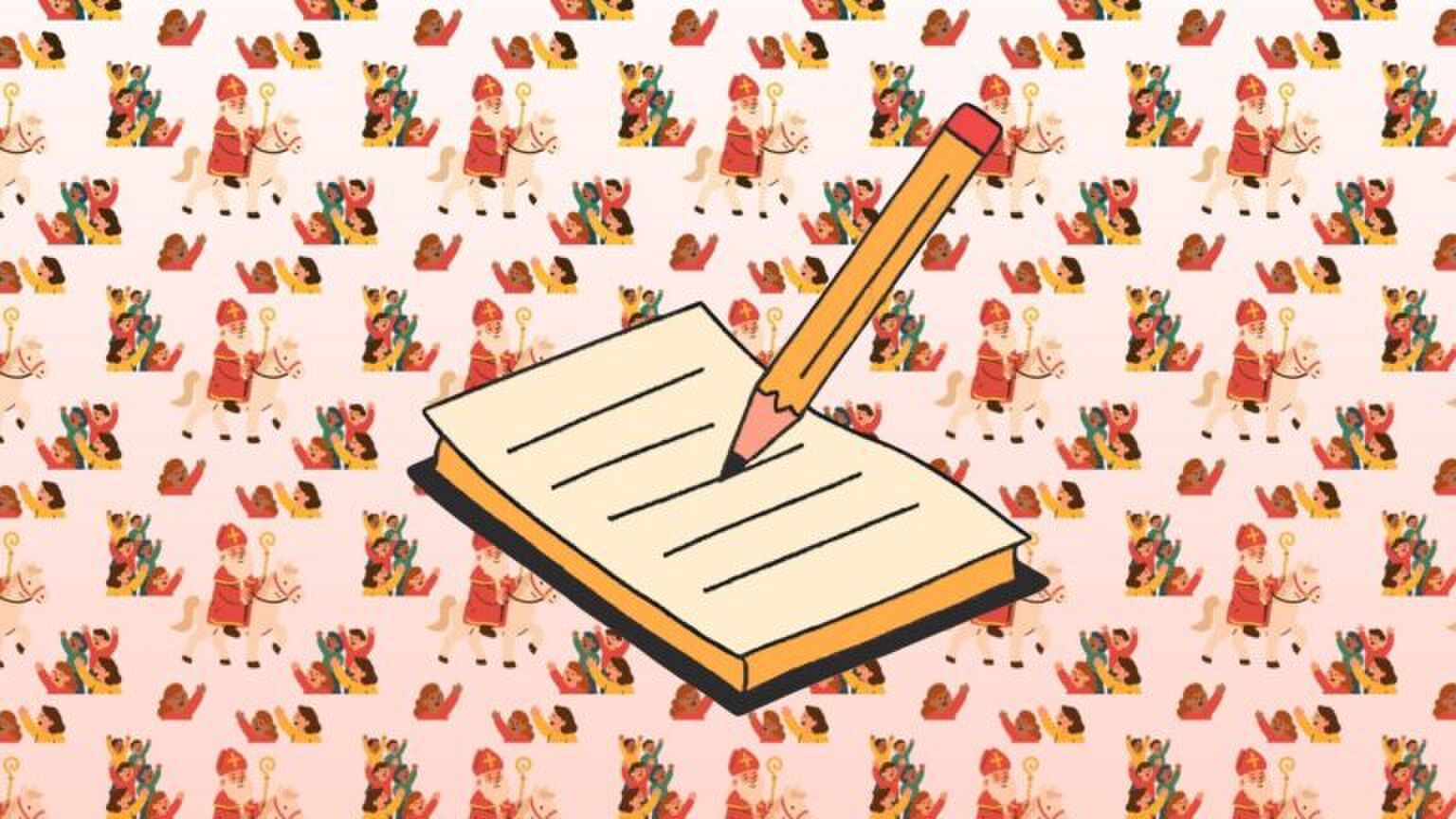 Een notitieboekje met Sinterklaasachtergrond.