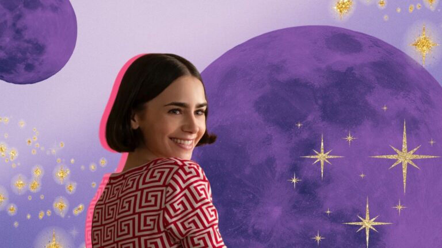 Emily met verschillende sterren en een maan.