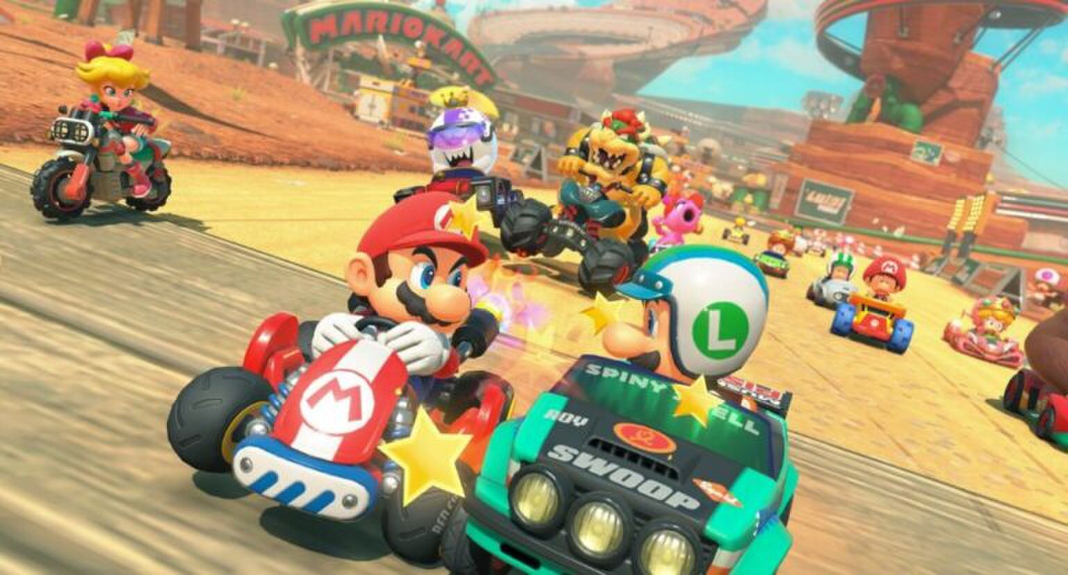 Screenshot uit nieuwe Mario Kart World spel.