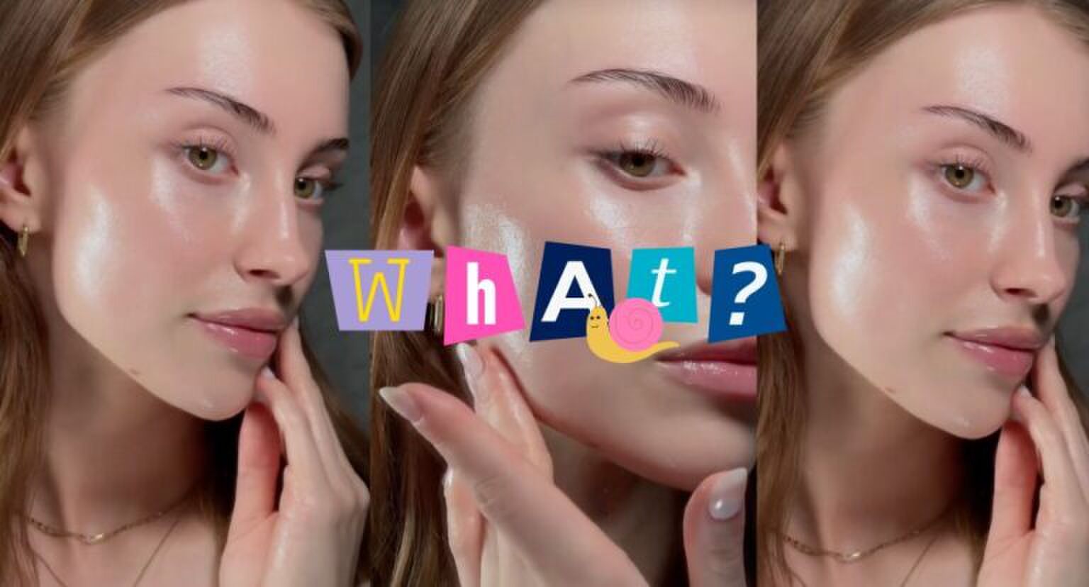 Een meisje met een gladde huid waar slakkenslijm op zit.