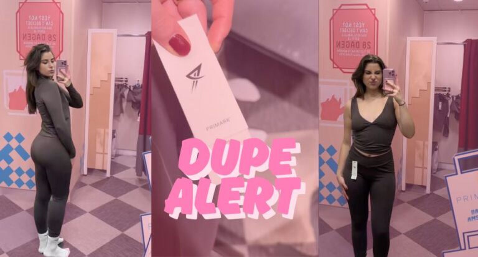 Meisje past de Primark set in de winkel.