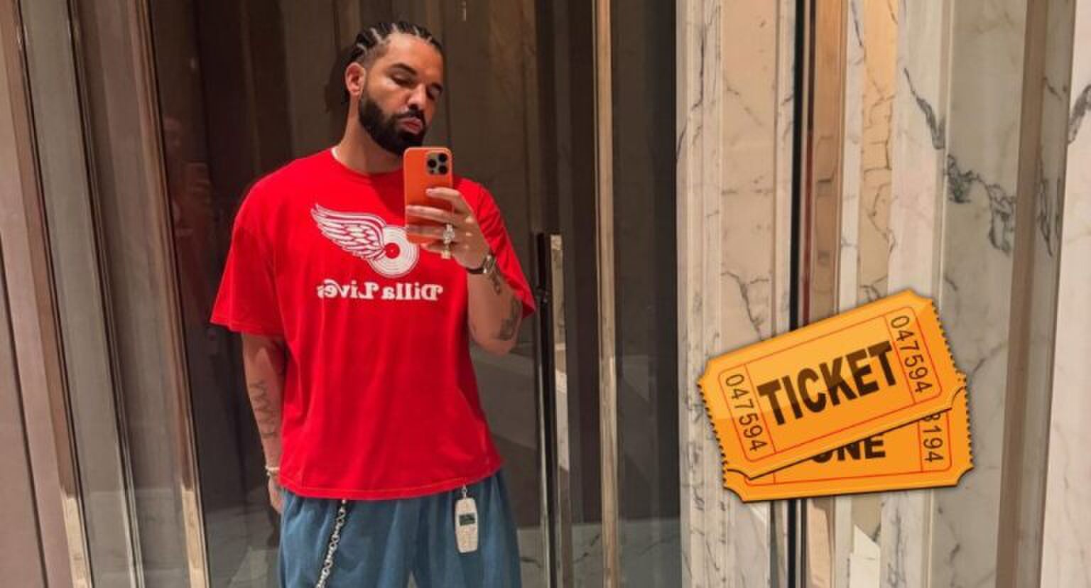 Selfie in de spiegel van Drake.