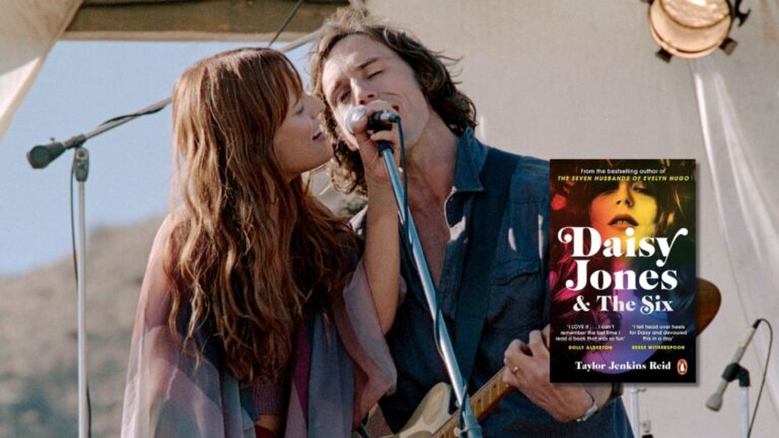 Een still uit de hitserie op Prime Video: Daisy Jones & The Six.