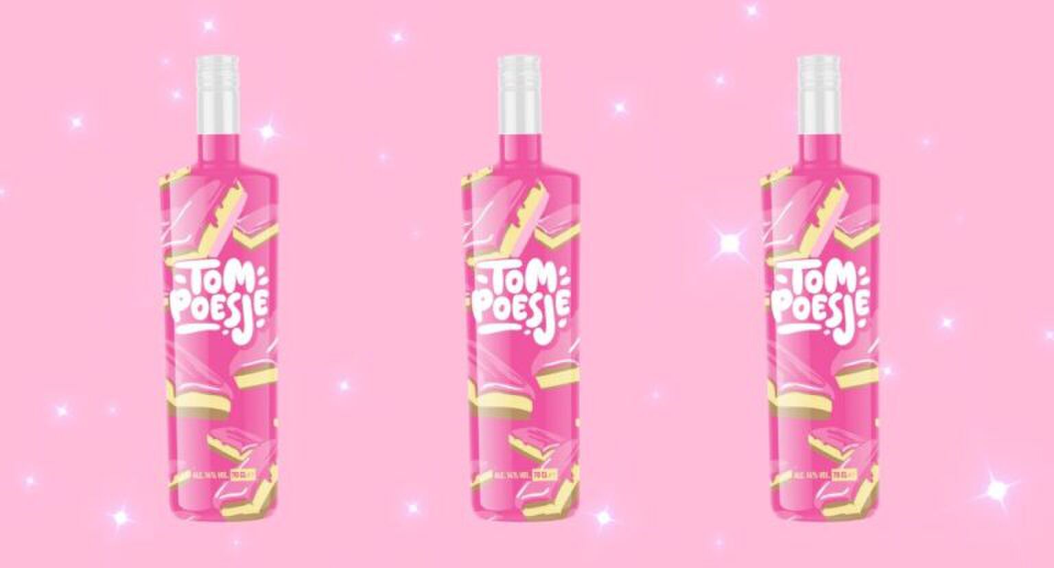 Tompoesje shotjes op een roze achtergrond met glitters.