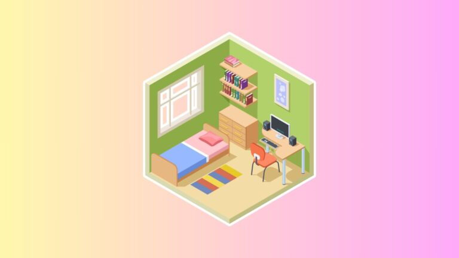 Illustratie van een kleine kamer.