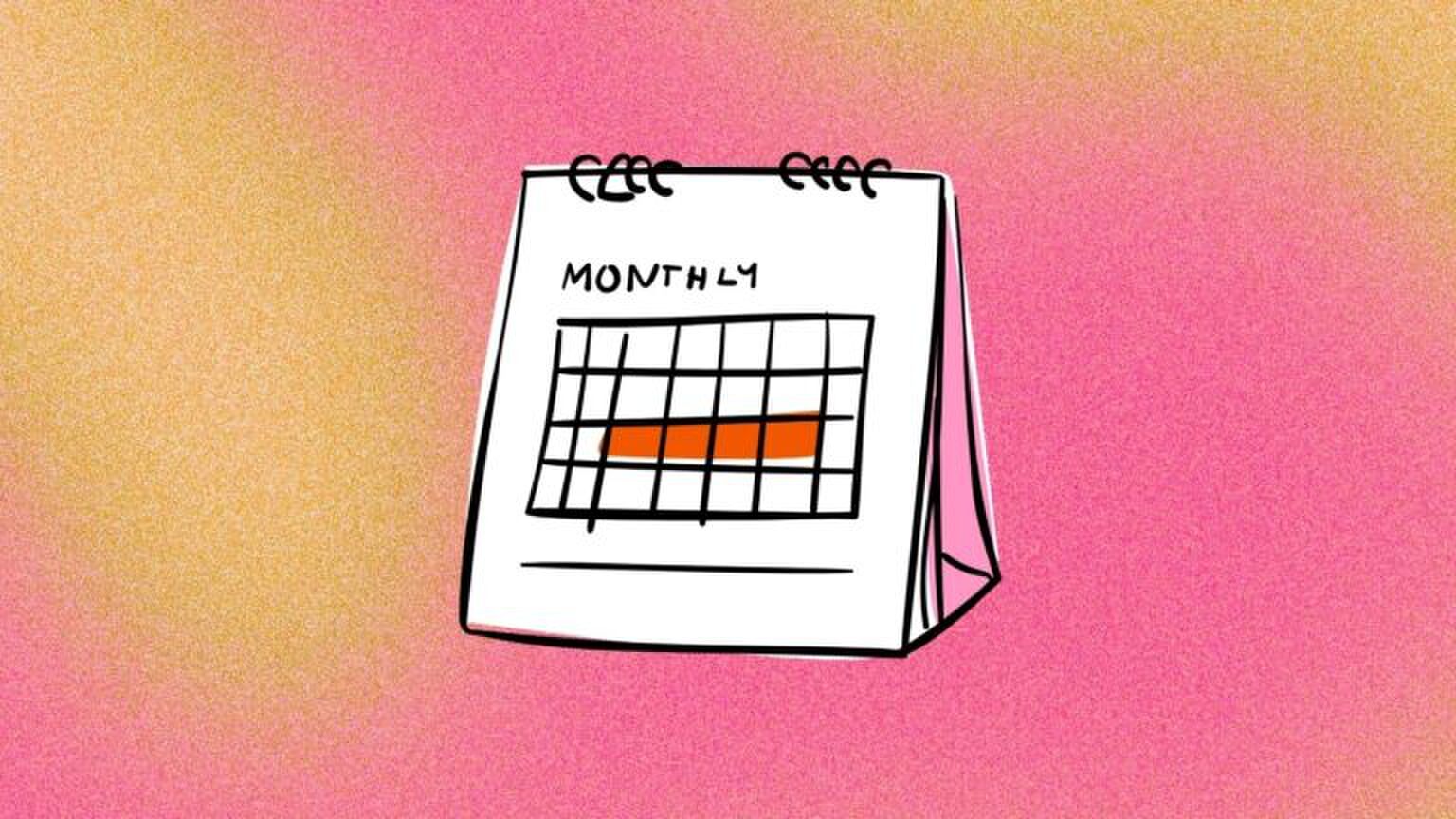 Illustratie van een kalender met de dagen dat iemand ongesteld is.