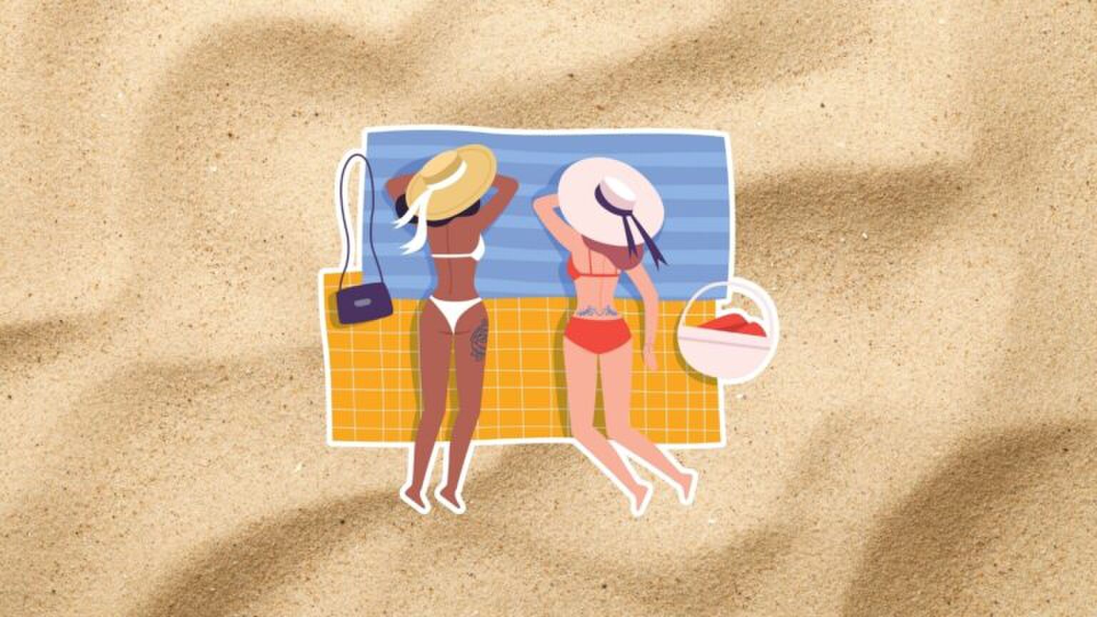 Illustratie van twee meisjes op het strand.