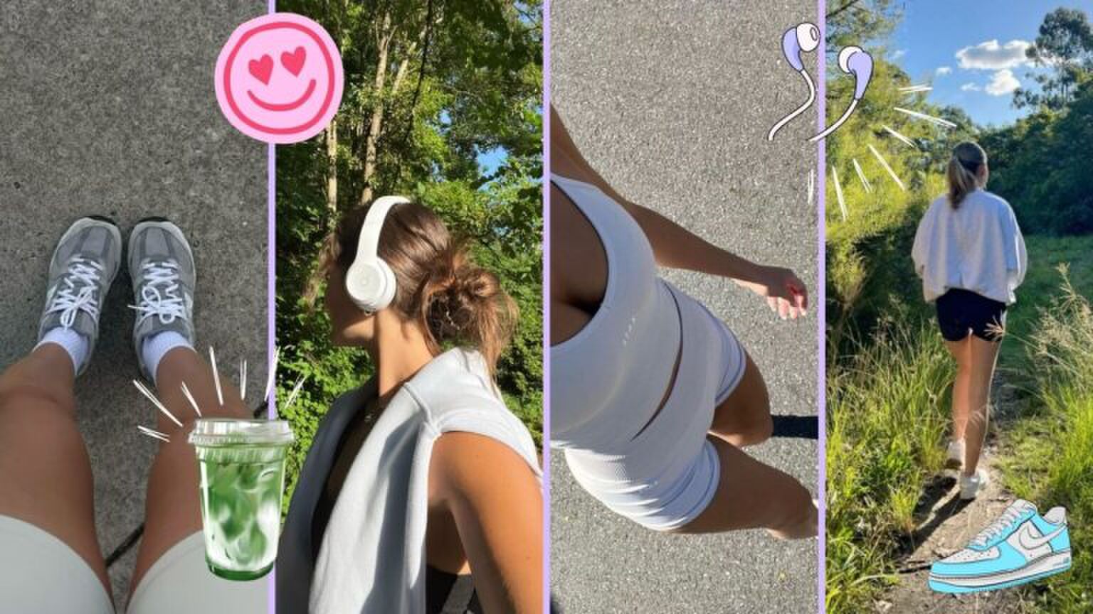 Collage van vier vrouwen die aan het wandelen zijn.