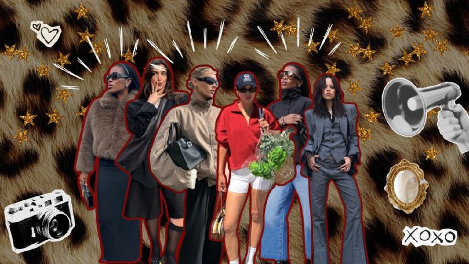 Instagram modellen staan voor gekleurde achtergrond. Herfst fashion 2025.