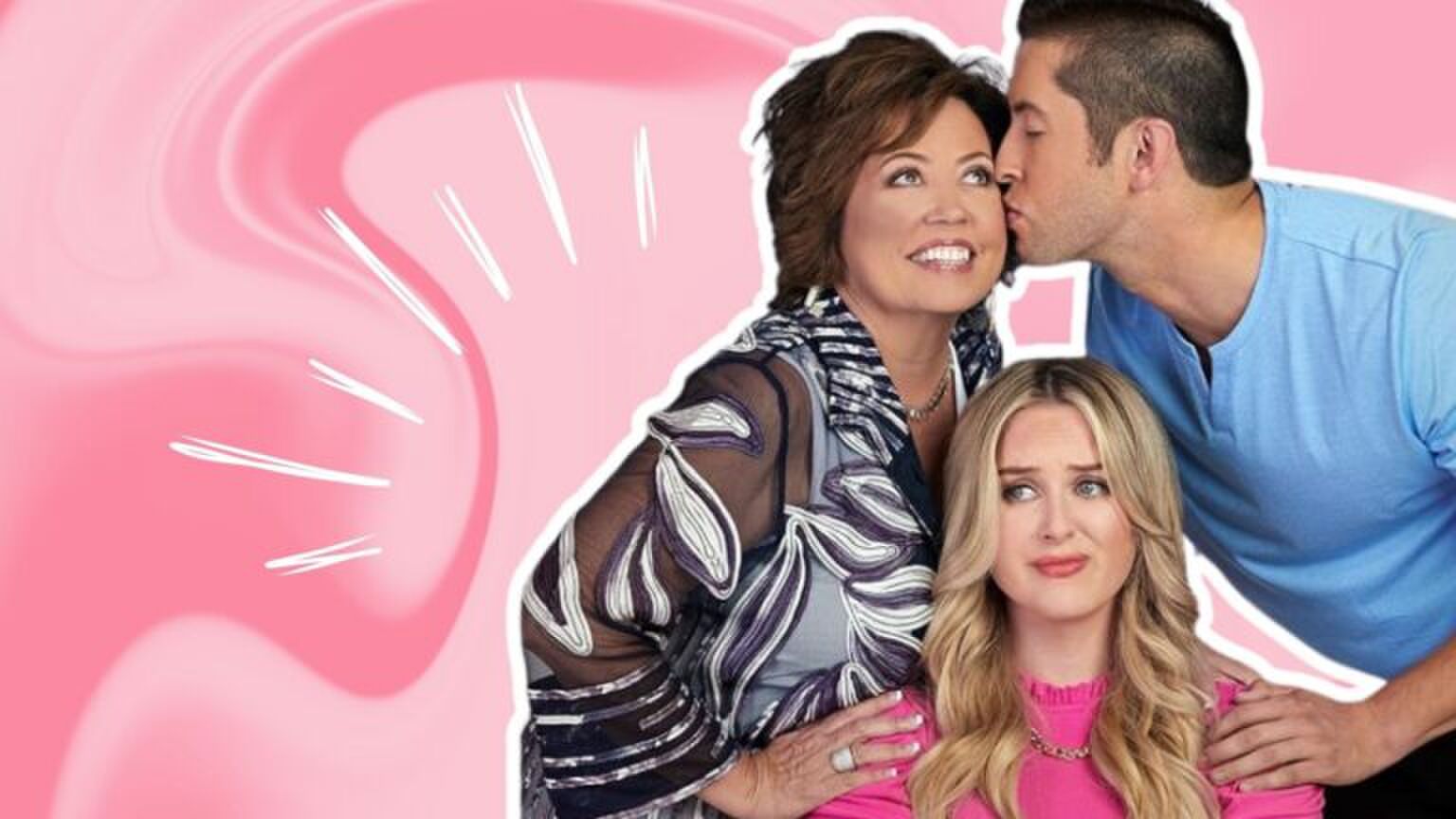 Man geeft een kus aan zijn moeder in plaats van zijn vriendin.