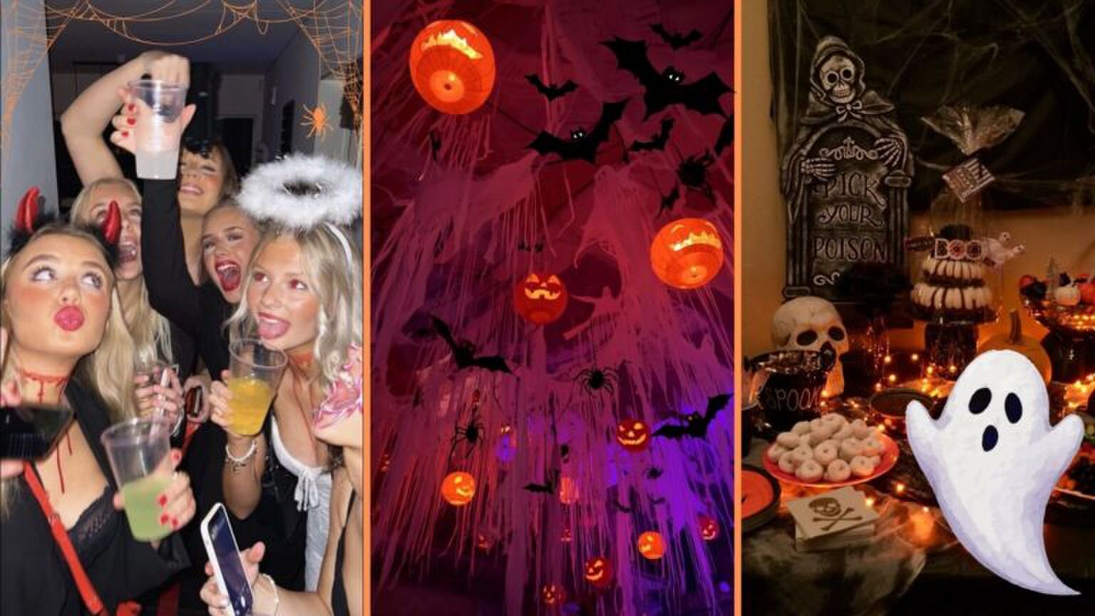 Collage van halloweenfeestjes.