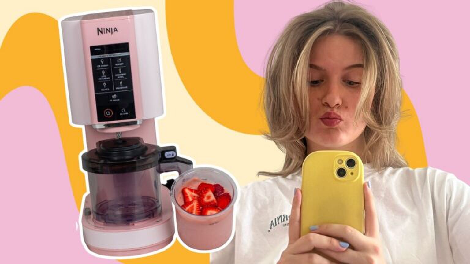 Sophie staat op de foto met de Ninja CREAMi.