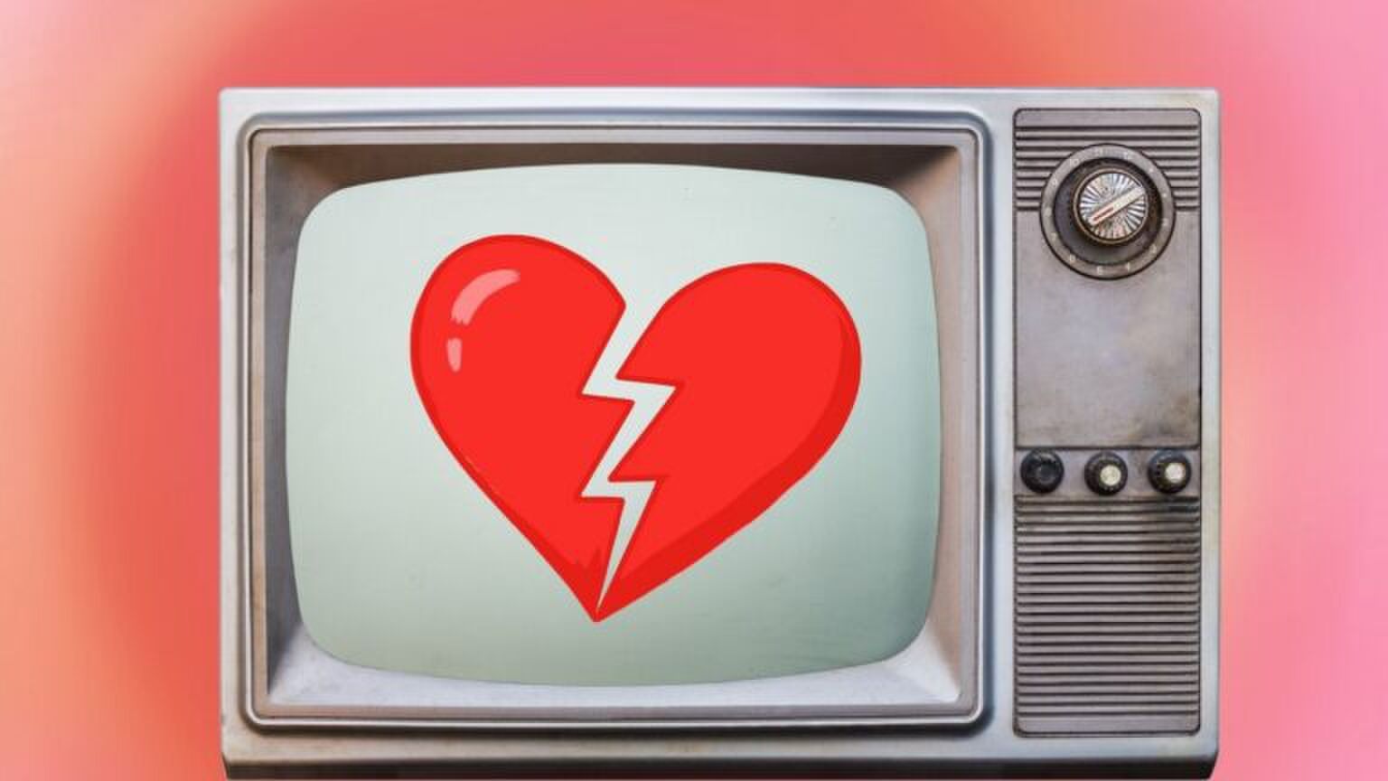Televisiescherm met een gebroken hart erin.