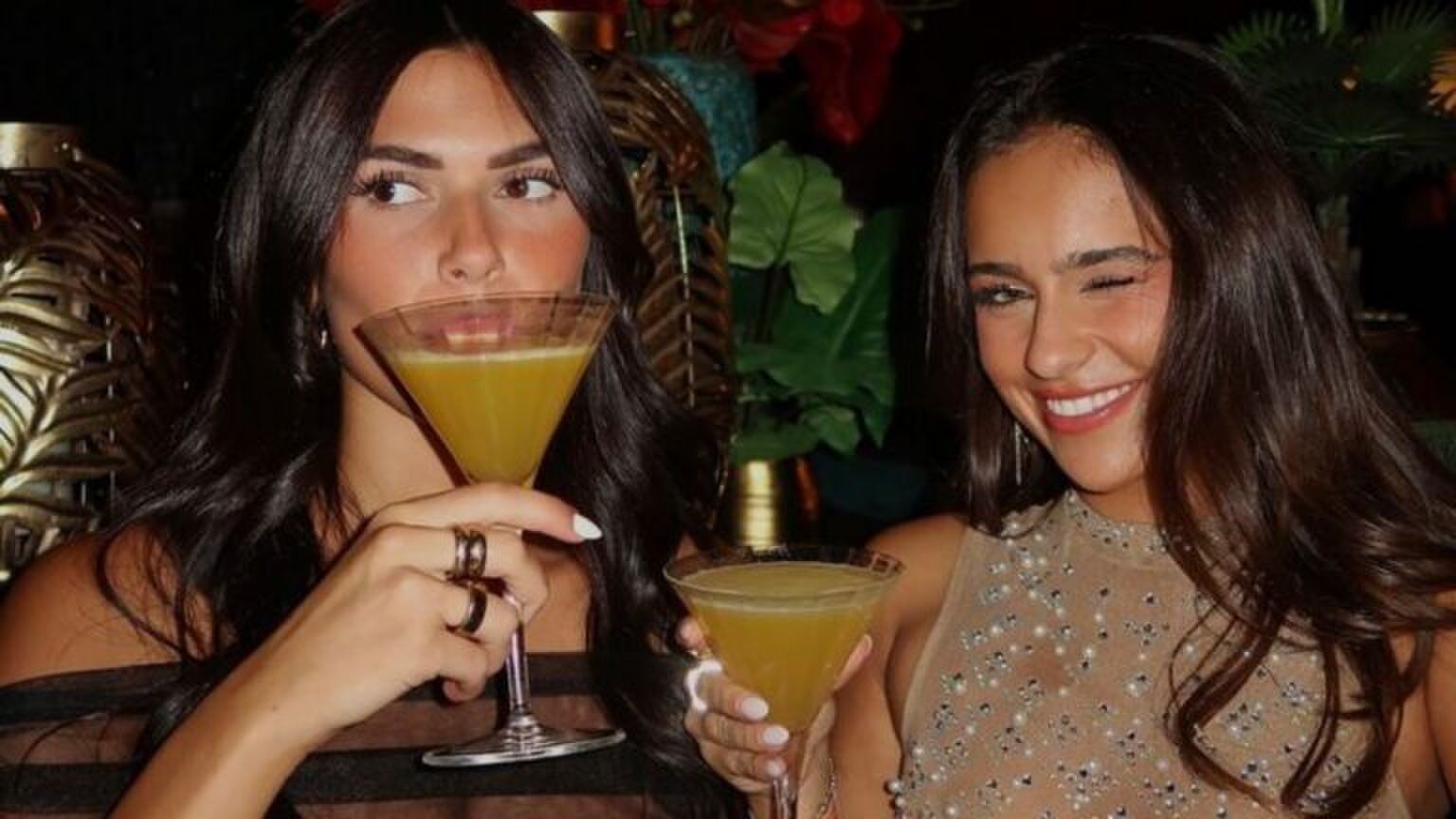 Twee vrouwen proosten met hun cocktailglazen.