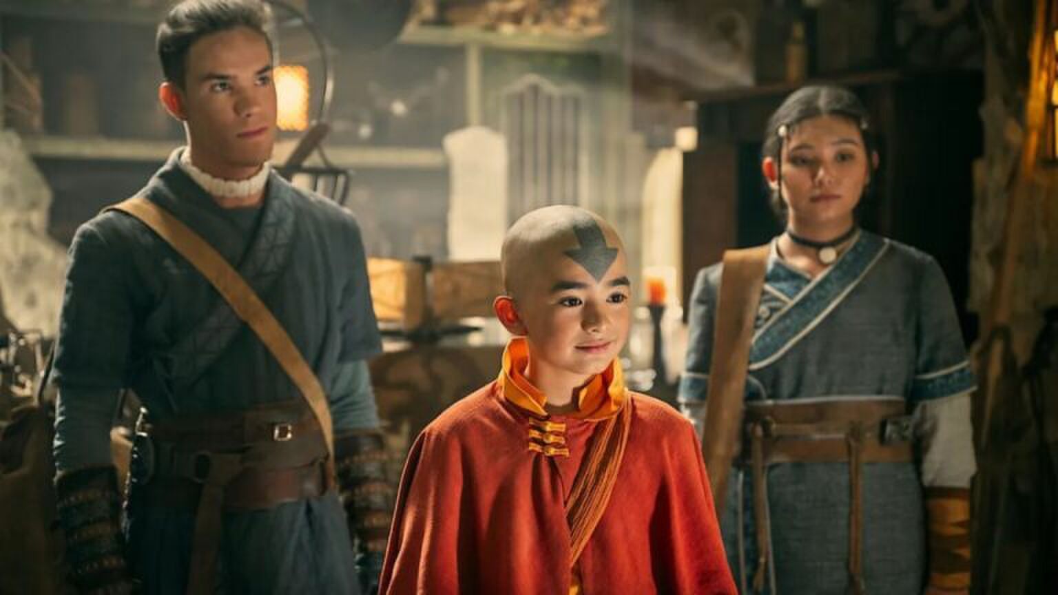 Aang, Katara en Sokka uit Avatar: The Last Airbender.