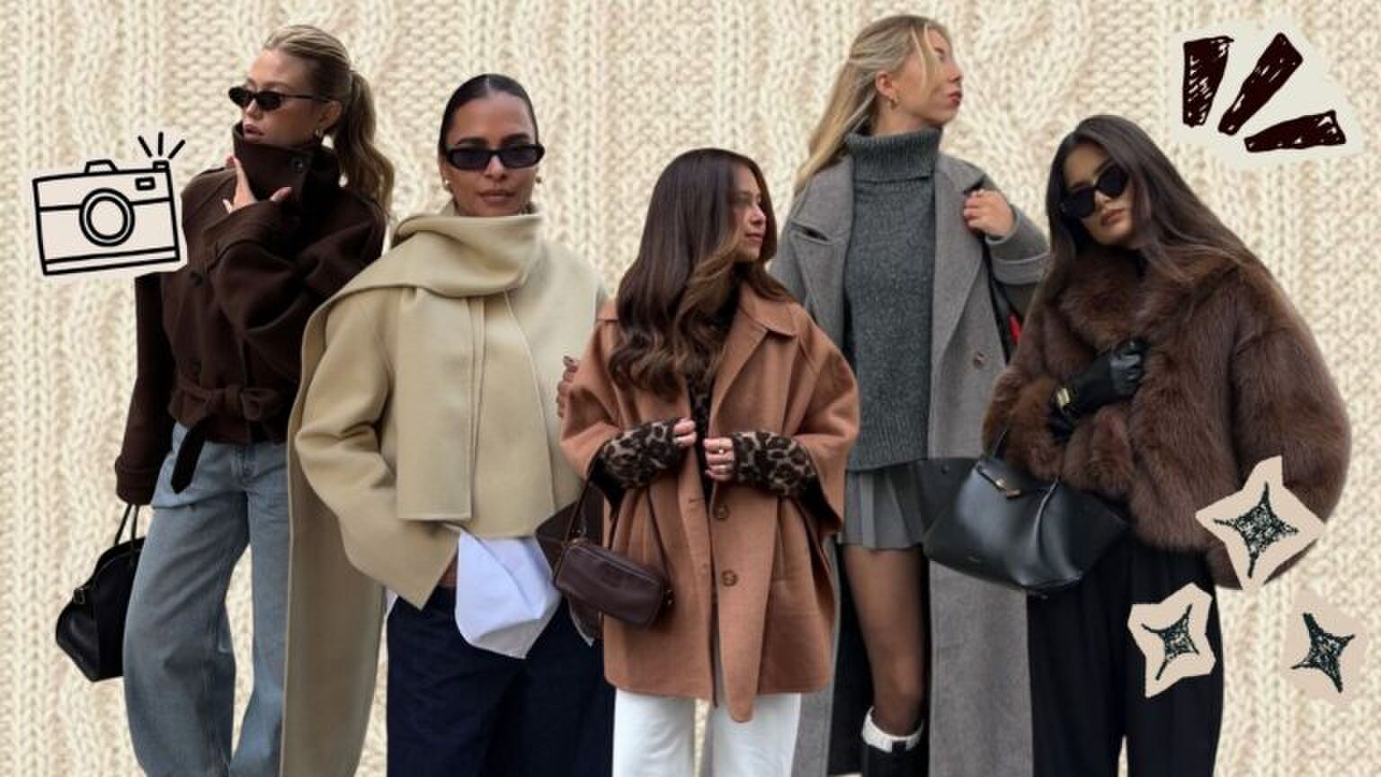 Collage van vrouwen met winterjassen aan.