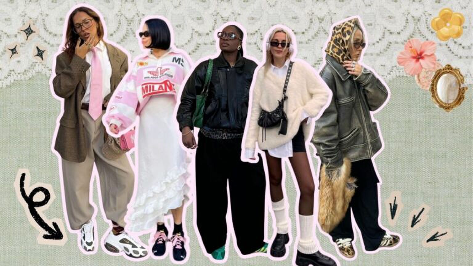 Collage van vrouwen met sneakers aan.