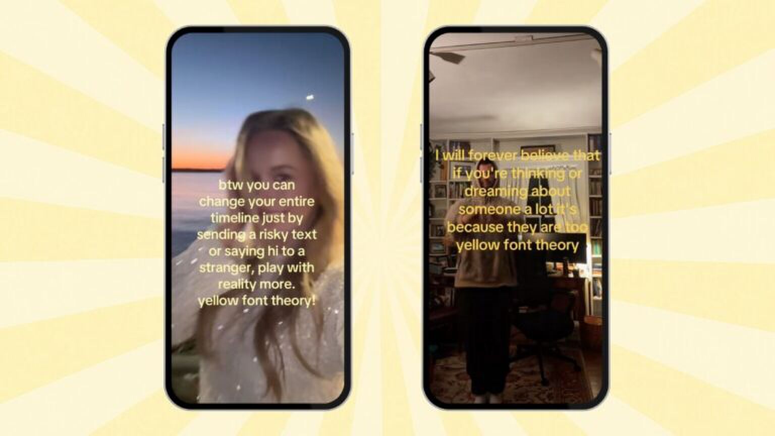 Twee TikToks met de yellow font theory.