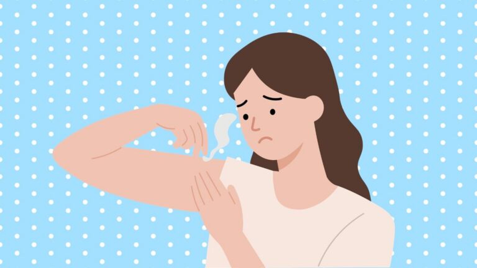 Illustratie van vrouw die last heeft van oksels die naar zweet ruiken.