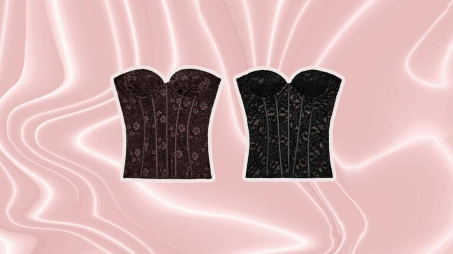 Twee keer Zara korset-top voor een roze achtergrond.