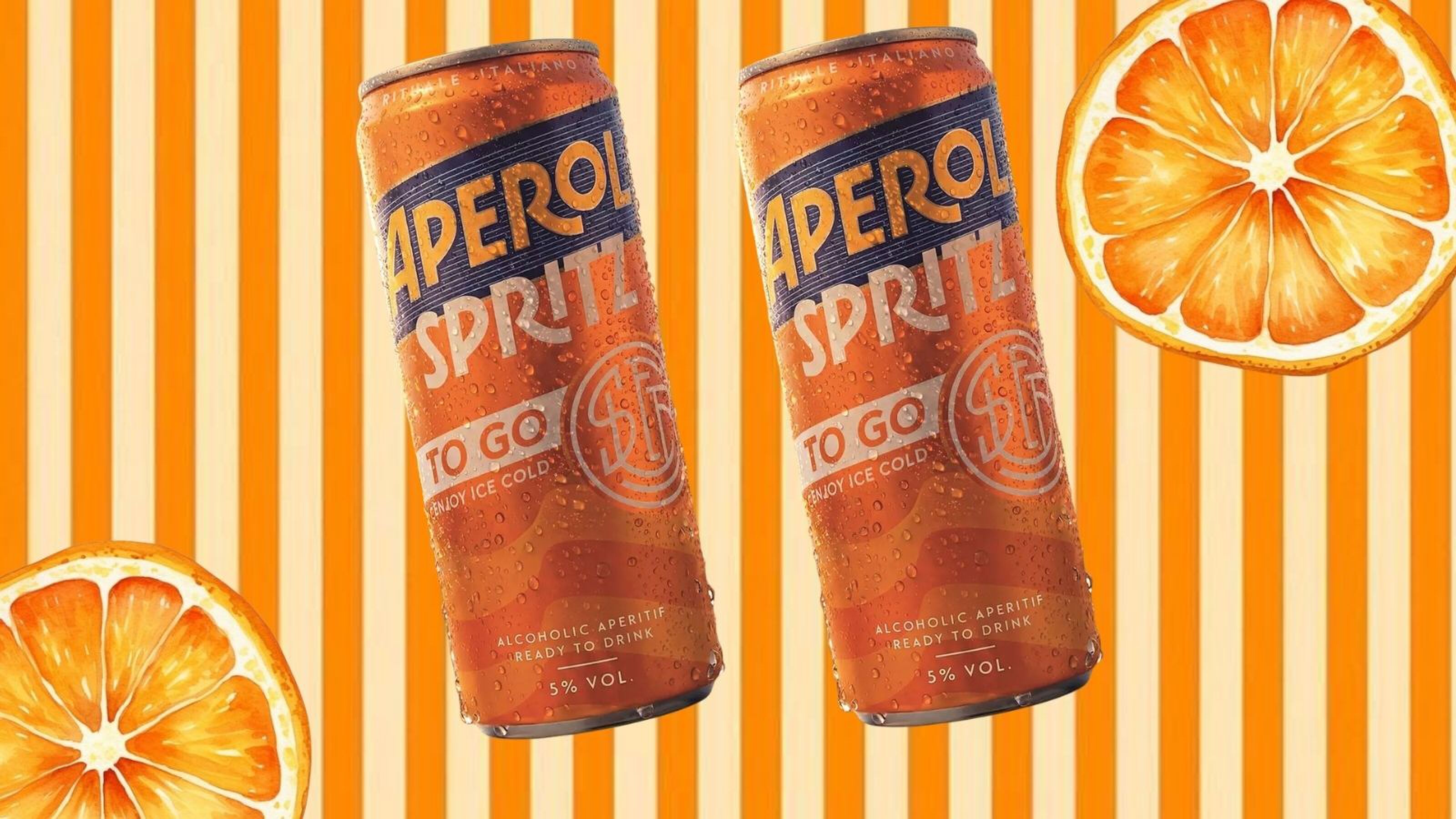 Aperol-blikjes met sinaasappel.