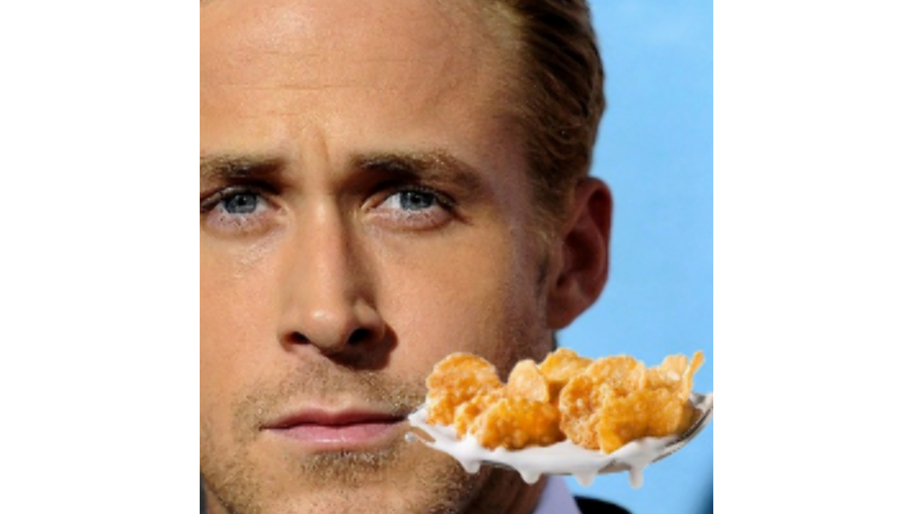 Illustratie voor: Ryan Gosling eet ein-de-lijk zijn cornflakes op