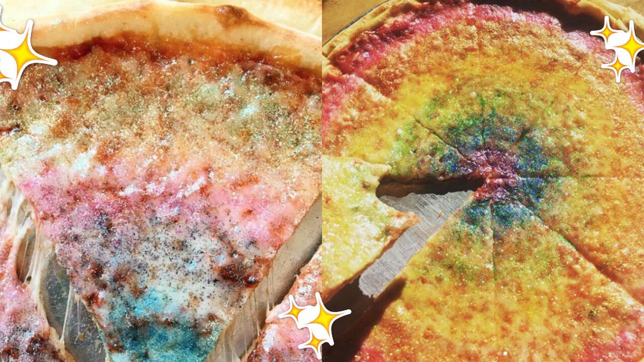 Illustratie voor: OMG: Er bestaat dus regenboog glitter pizza