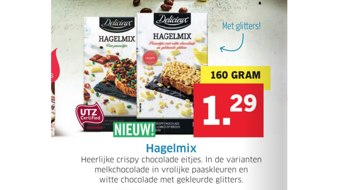Illustratie voor: Lidl verkoopt crispy paaseitjes hagelslag met glitters