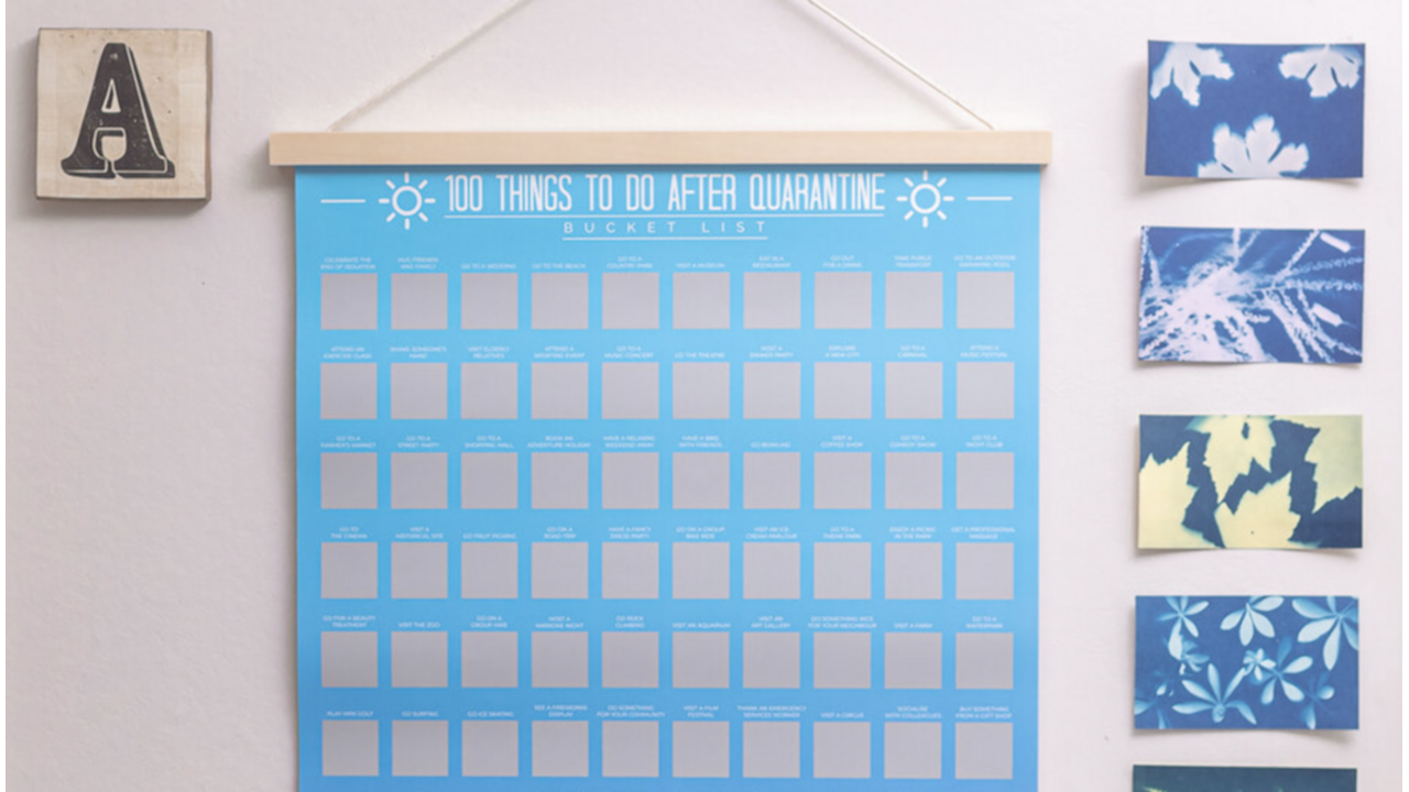 Illustratie voor: Deze krasposter met 100 dingen om te doen na quarantaine moét je hebben