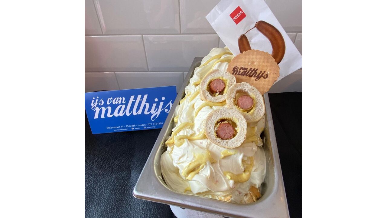 Illustratie voor: In de categorie ‘bijzonder’: er bestaat nu ijs met HEMA hotdog-smaak