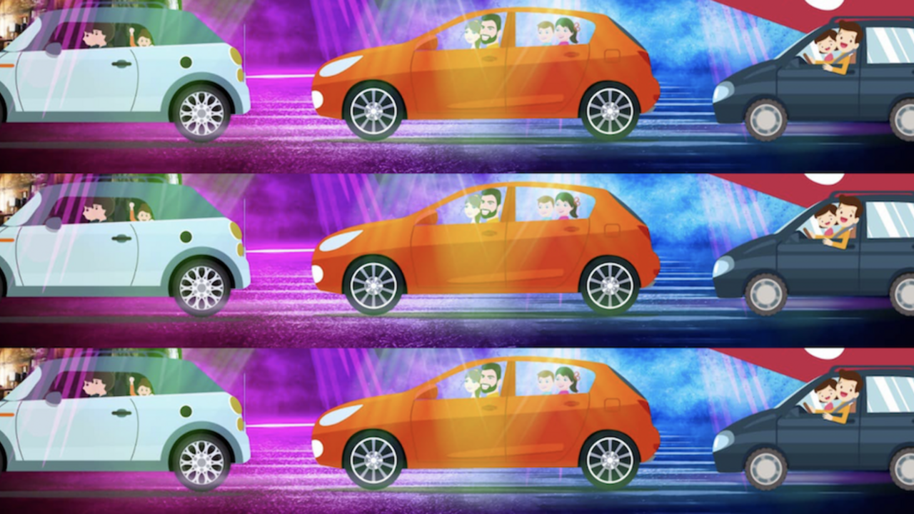 Illustratie voor: Bij deze disco drive thru kun je in deze tijd tóch een feestje bouwen (maar dan vanuit je auto)