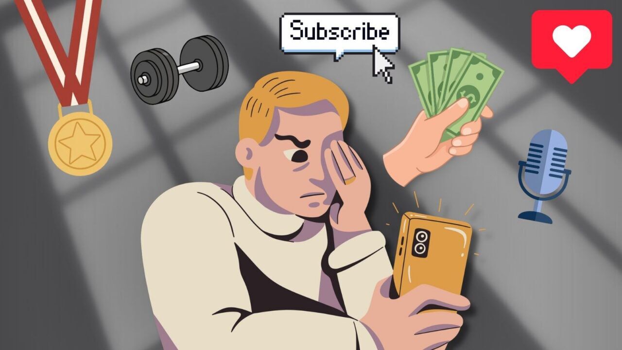 Collage van thema's die veel terugkomen in de online trend: manosphere.