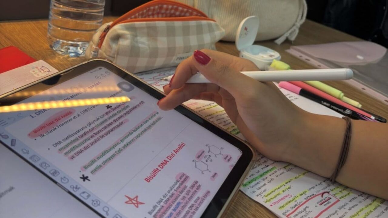 Vrouw die aan het studeren is.