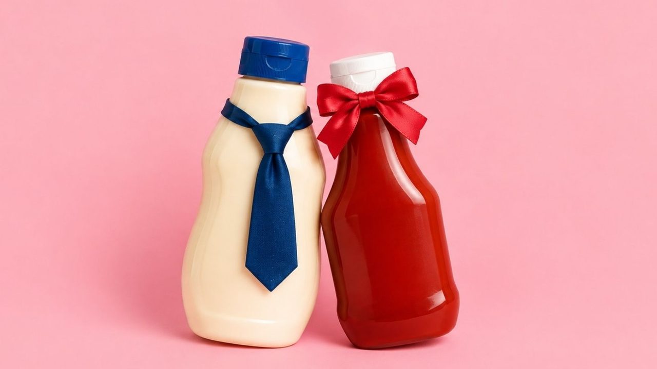 Fles mayonaise en ketchup.