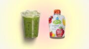 Illustratie van een iced matcha en babyvoeding van AH.