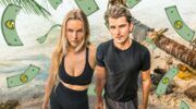Lies en Twan uit Expeditie Robinson met geld op de achtergrond