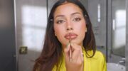 Cindy Kimberly brengt lipliner aan.