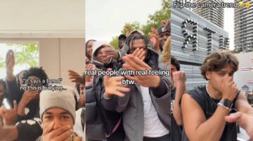 Screenshots van de 'flipping the camera' trend.