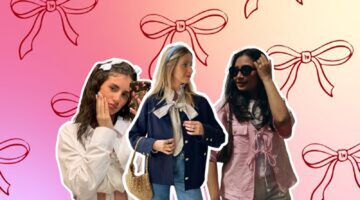 Een aantal foto's van meiden die strikken dragen met een strikken achtergrond.