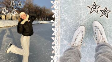 Collage van schaatser en schaatsen.