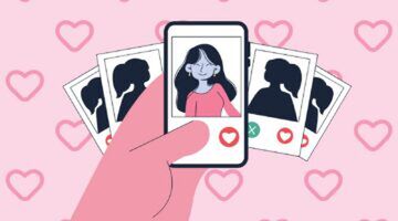 Illustratie van een hand dat swipet op een datingapp.