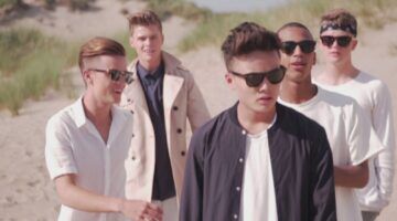 Foto van de leden van de band: B-Brave. Uit de videoclip: Vanavond is van jou.