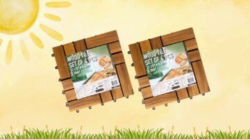 De zon en gras samen met de terras tegels van Action.