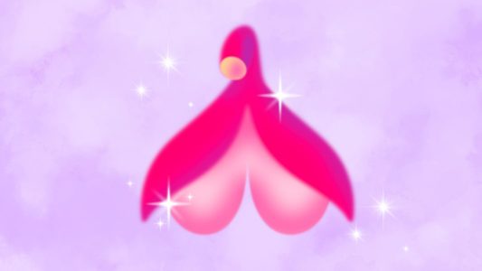 Tekening van een clitoris voor een gekleurde achtergrond.