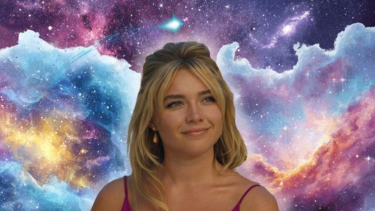 Florence Pugh voor een astrologische achtergrond.