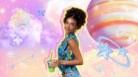 Meisje voor een galaxy achtergrond.