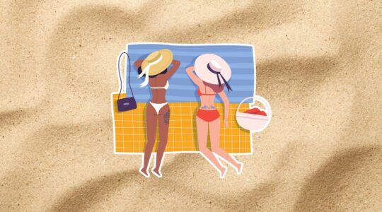 Illustratie van twee meisjes op het strand.